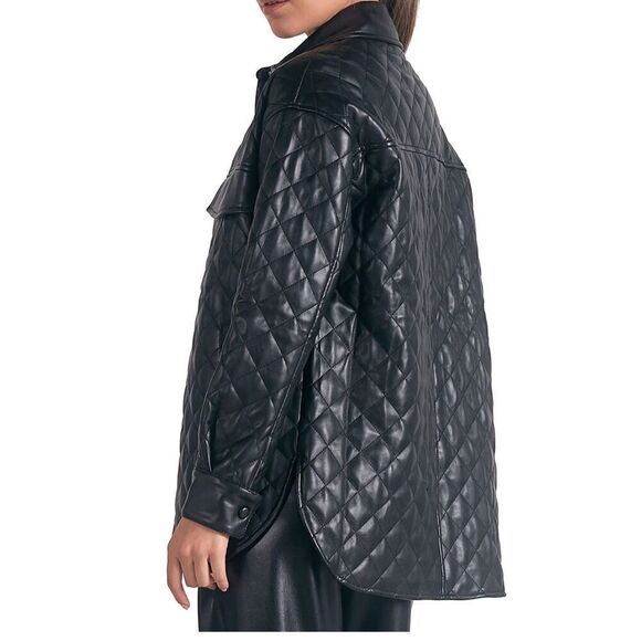 ODDY Women’s Black Quilted Faux Leather Jacket Size Small NEW - Picture 2 of 8